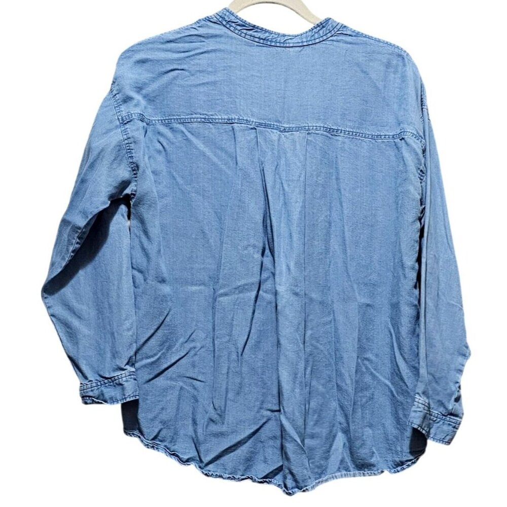 Zara Womens Chambray Button-Front Shirt M Blue Long Sleeve Casual - Picture 3 of 9